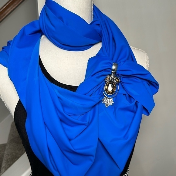 OWL Bird Silver Tone Yellow Rhinestones Scarf Enhancer or Necklace Pendant - Picture 2 of 13